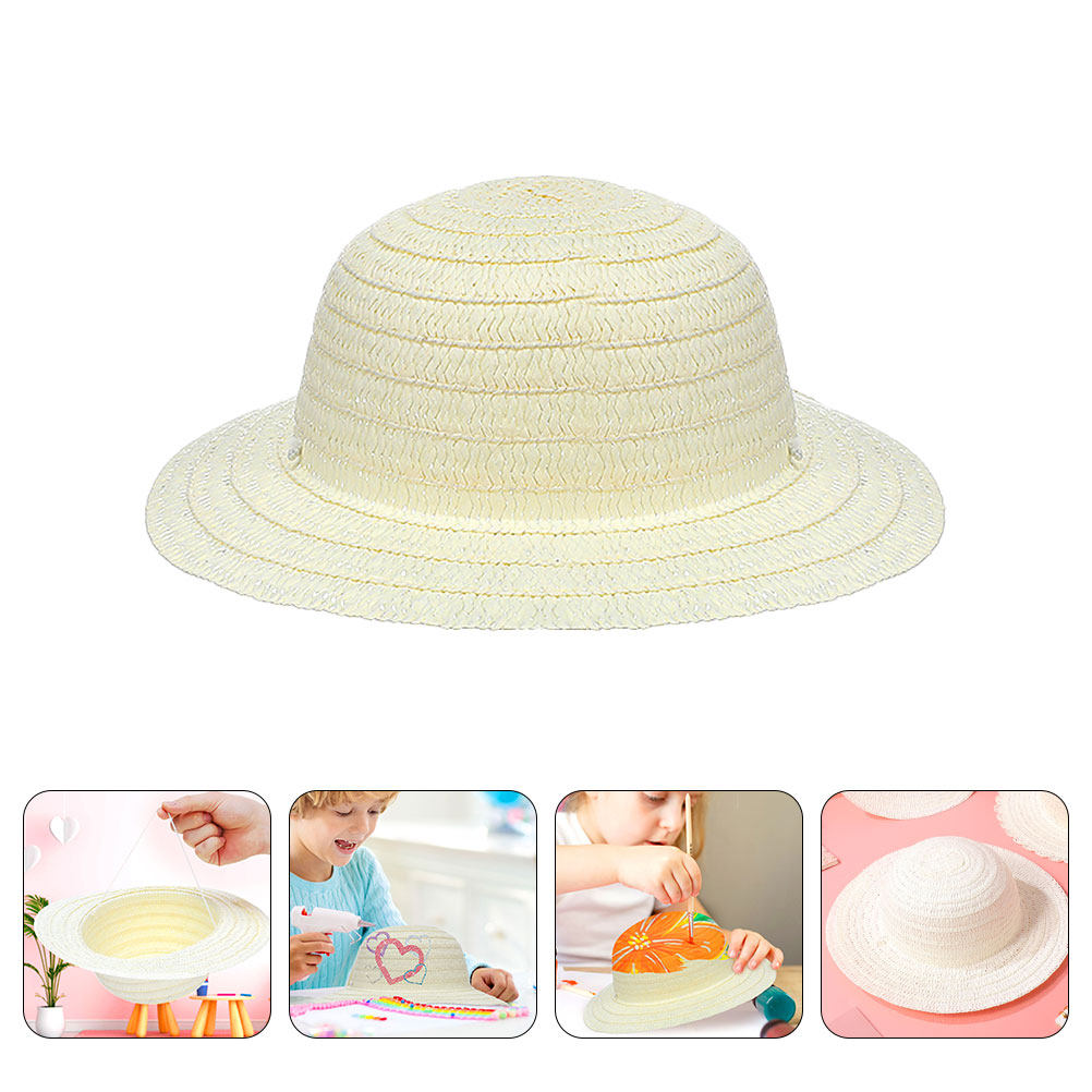 8Pcs DIY Kids Straw Hats White - Art Craft Painting 评论和价格